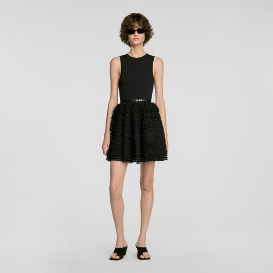 Dua Short ruffled lace dress Black