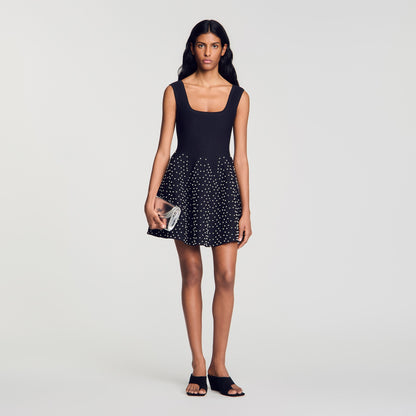 Sunniva Short knit dress with beads Black