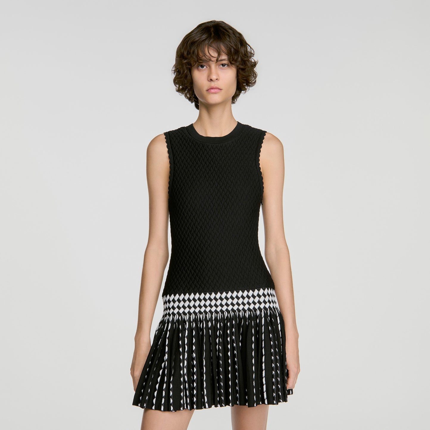 Solea Check knit short dress Black / Ecru