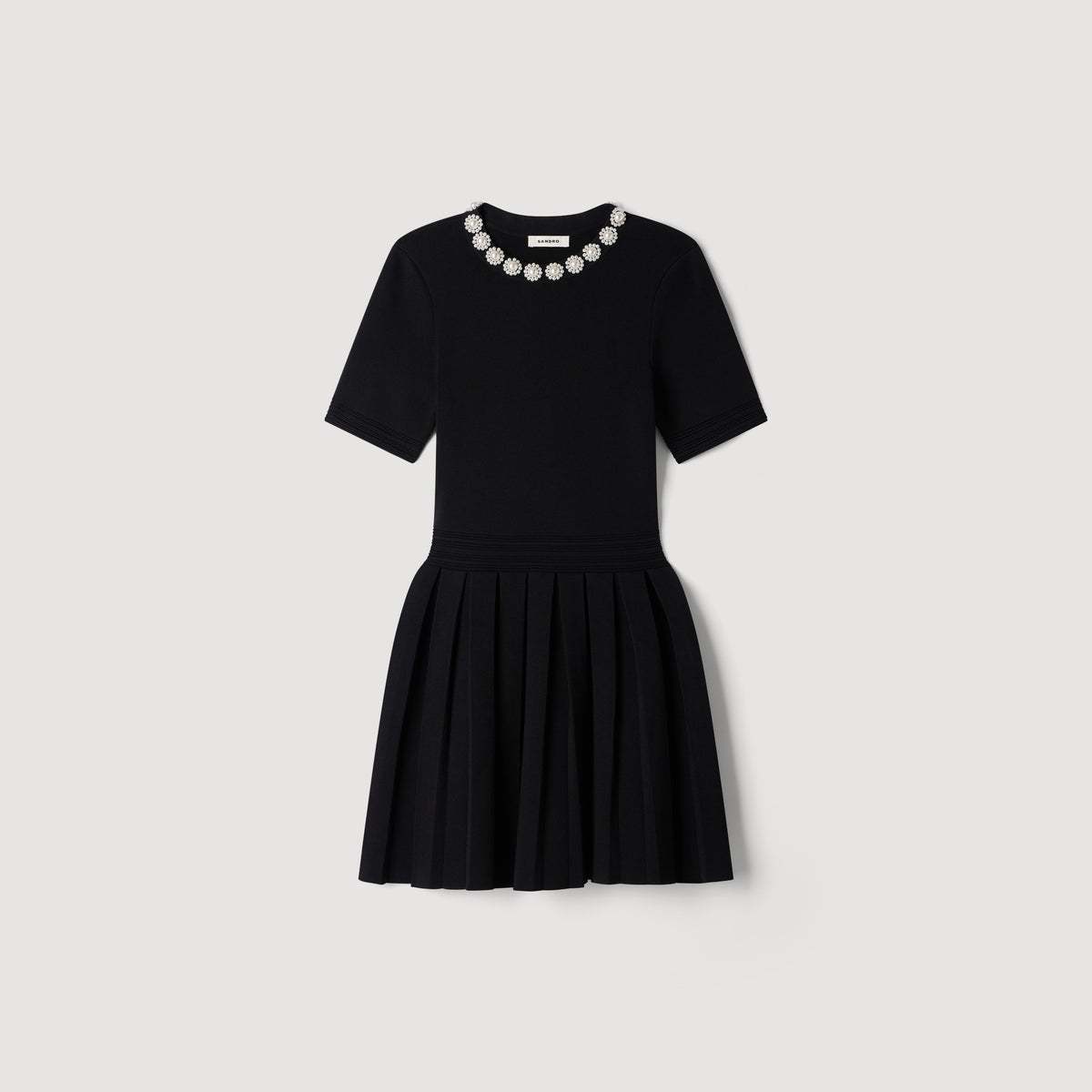 Agnes Short dress with beaded flowers Black