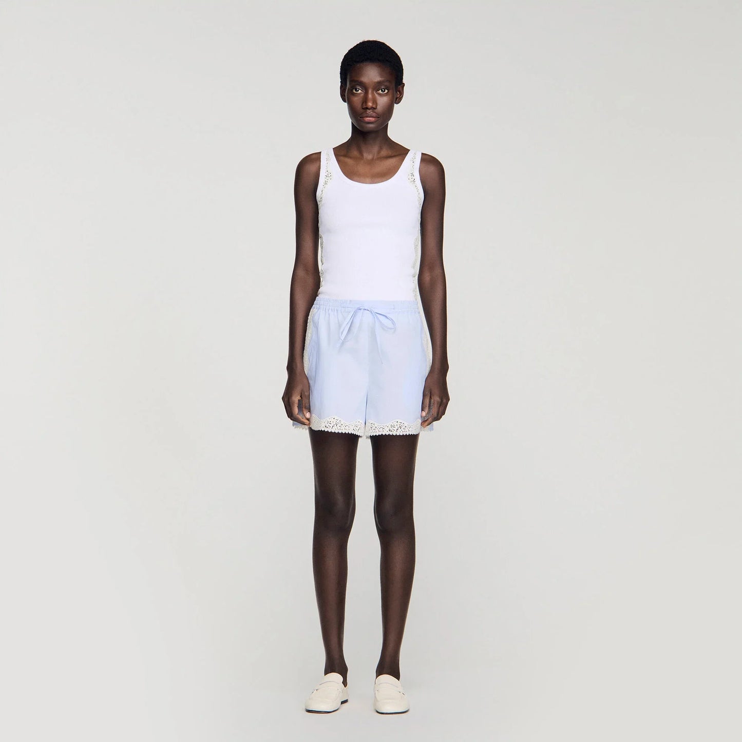Gaianne Lace Detail Shorts Sky Blue