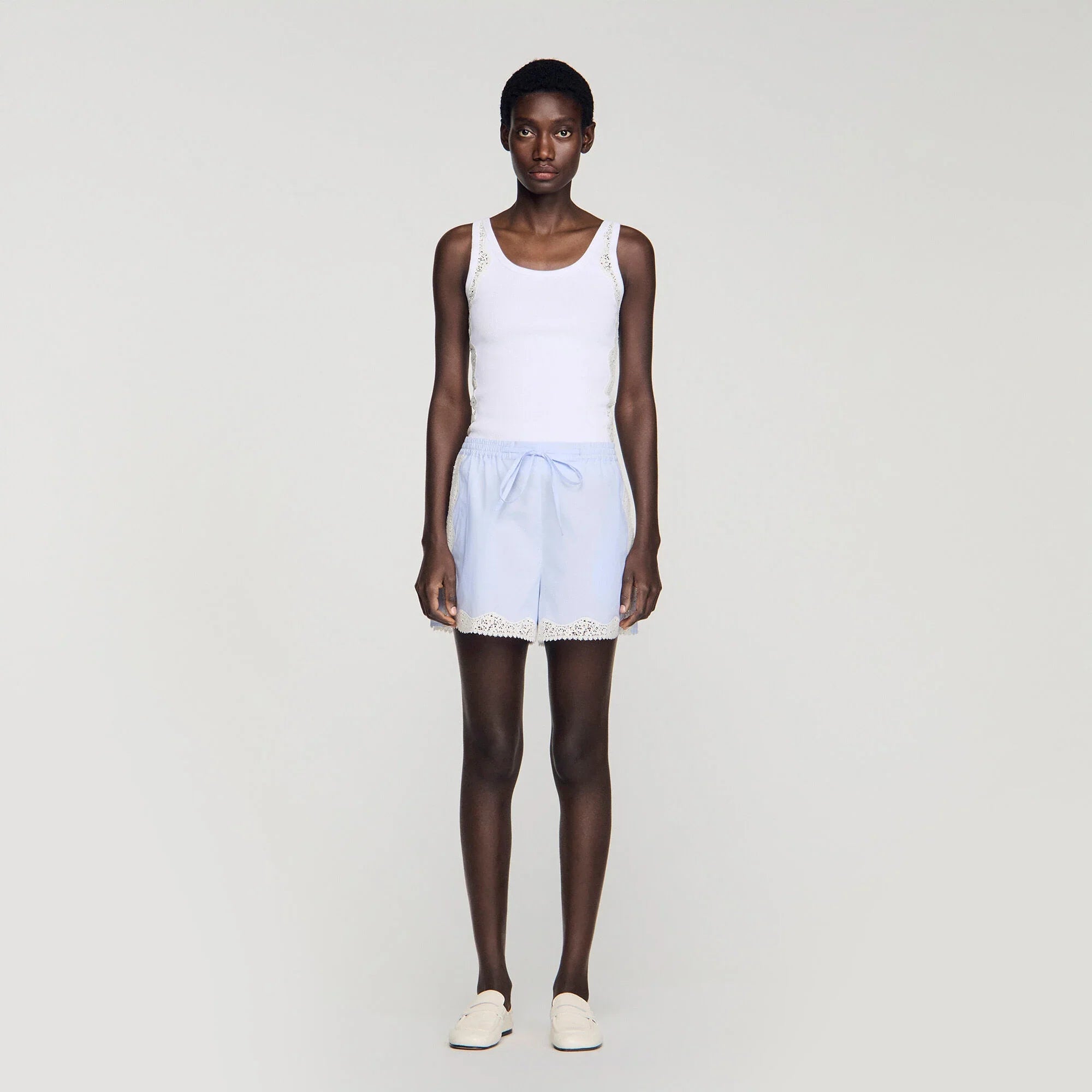 Gaianne Lace Detail Shorts Sky Blue