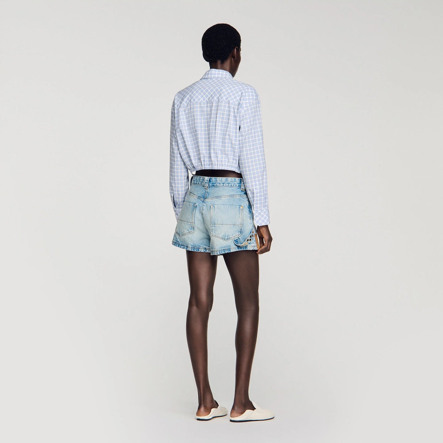 Canyon Riveted Denim And Suede Shorts Light Blue Jean