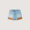 Canyon Riveted Denim And Suede Shorts Light Blue Jean
