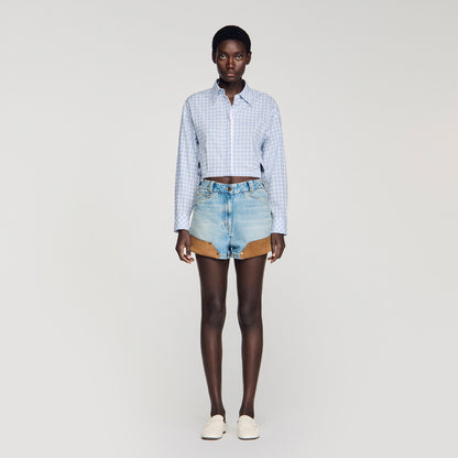 Canyon Riveted Denim And Suede Shorts Light Blue Jean