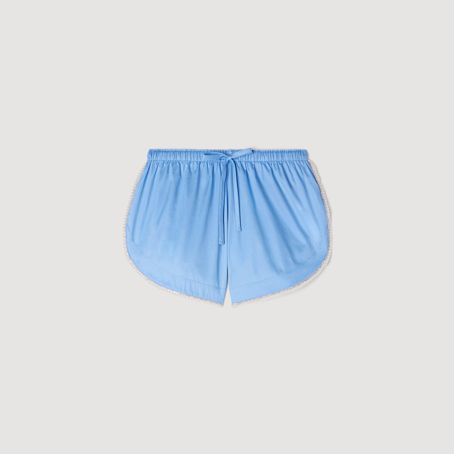 Justinn Beaded Trim Cotton Shorts Blue
