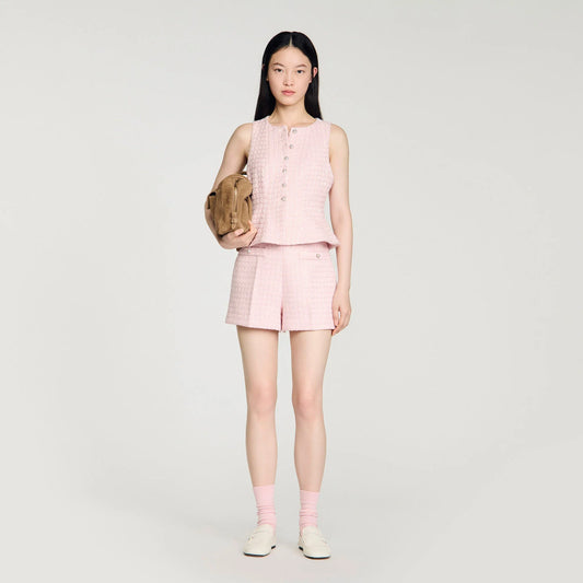 Demilys Sequin Check Tweed Shorts Pink