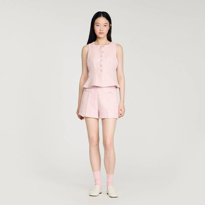 Demilys Sequin Check Tweed Shorts Pink