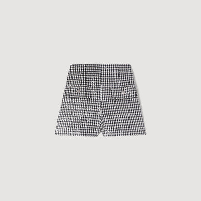 Florent Sequin Houndstooth Tweed Shorts Black / White