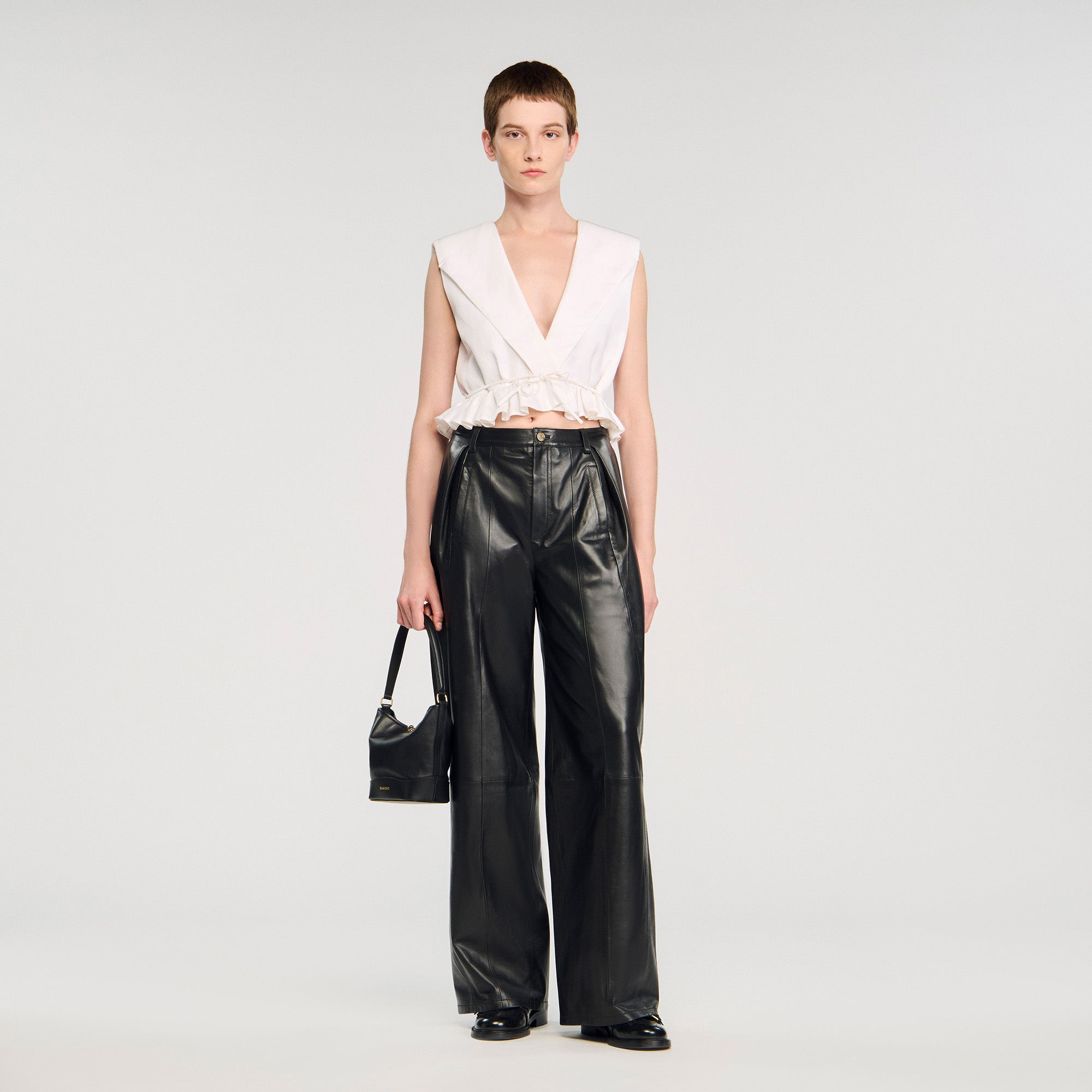 Anatole Ruffled Crop Top Ecru