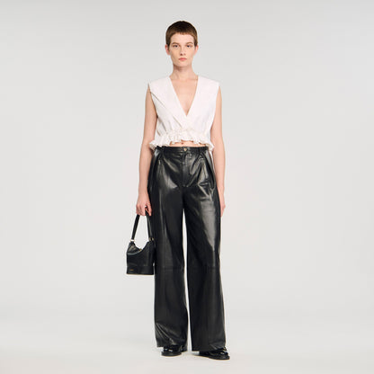 Anatole Ruffled Crop Top Ecru