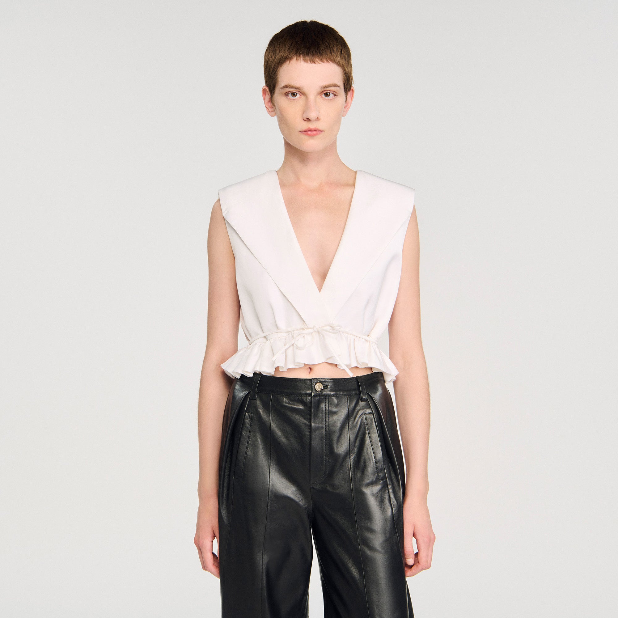 Anatole Ruffled Crop Top Ecru