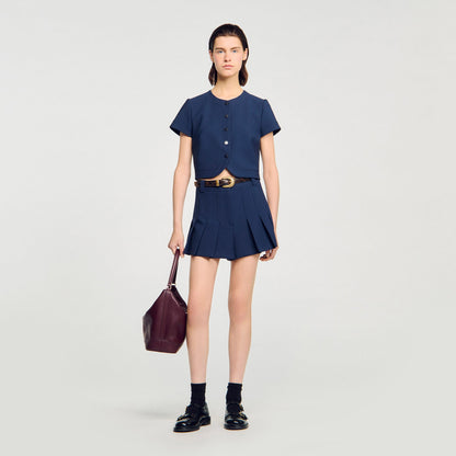 Elianna Buttoned Crop Top Navy Blue