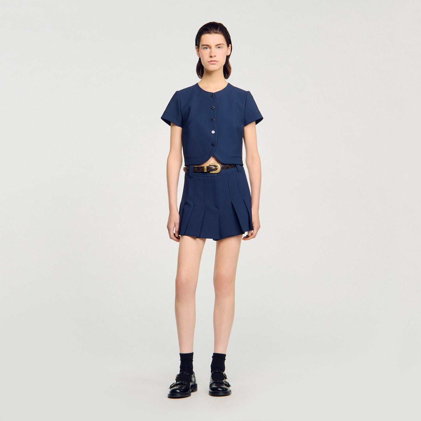 Elianna Buttoned Crop Top Navy Blue