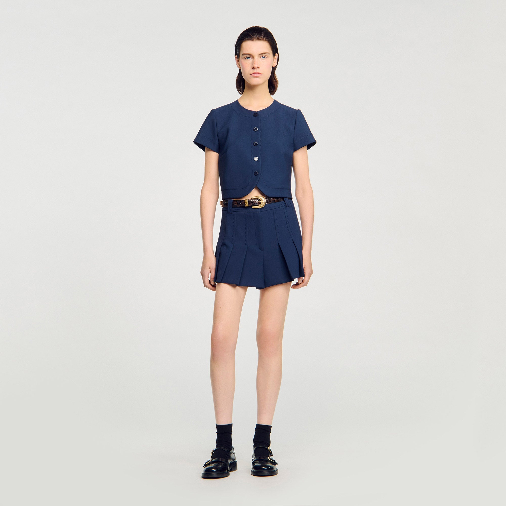 Elianna Buttoned Crop Top Navy Blue