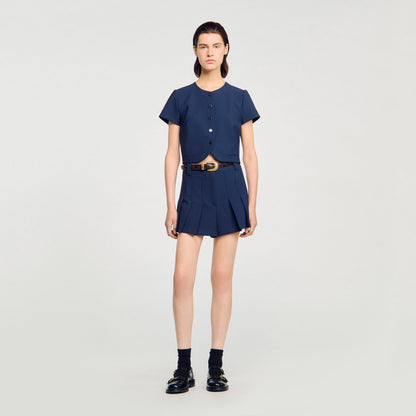 Elianna Buttoned Crop Top Navy Blue