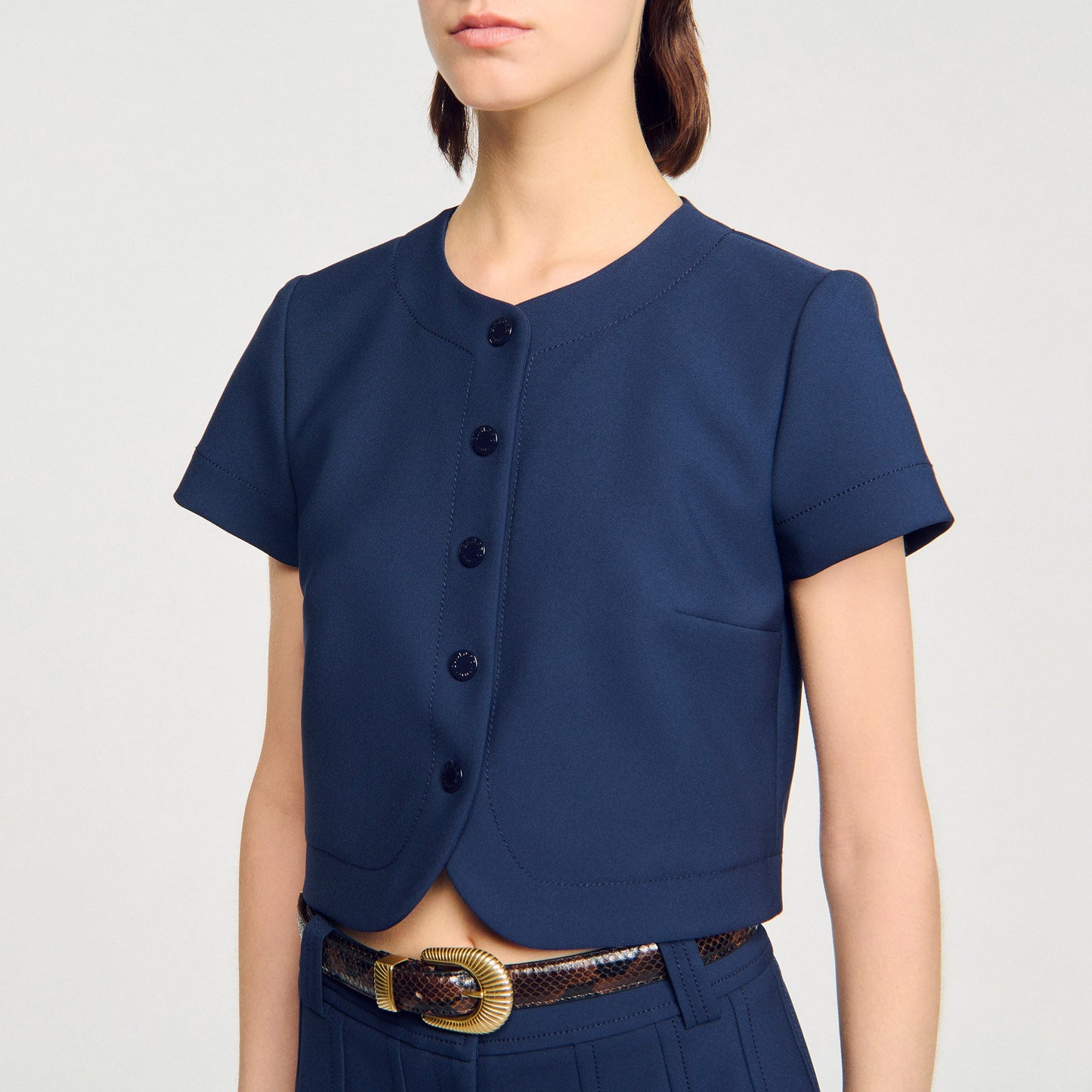 Elianna Buttoned Crop Top Navy Blue