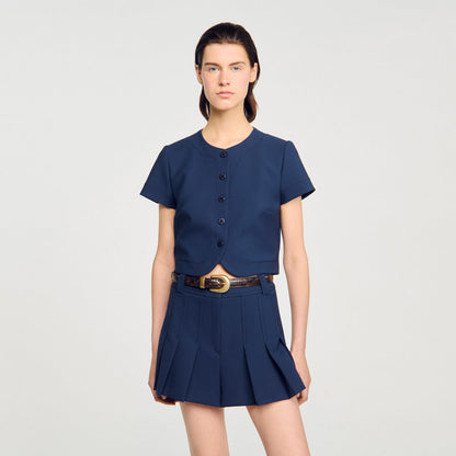 Elianna Buttoned Crop Top Navy Blue