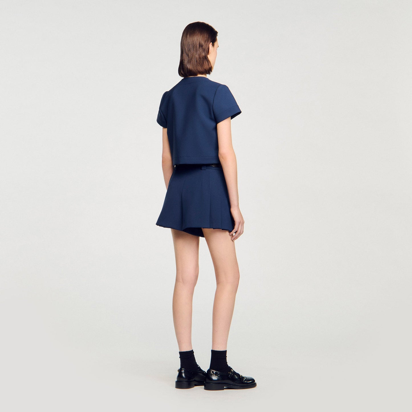 Elianna Buttoned Crop Top Navy Blue