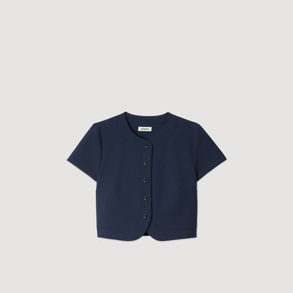 Elianna Buttoned Crop Top Navy Blue