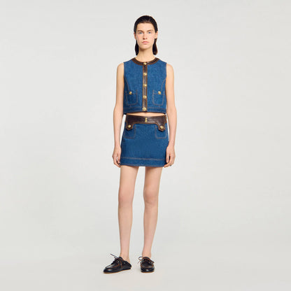 Portland Denim And Leather Top Dark Blue