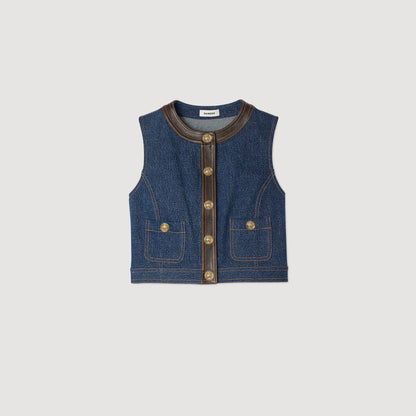 Portland Denim And Leather Top Dark Blue