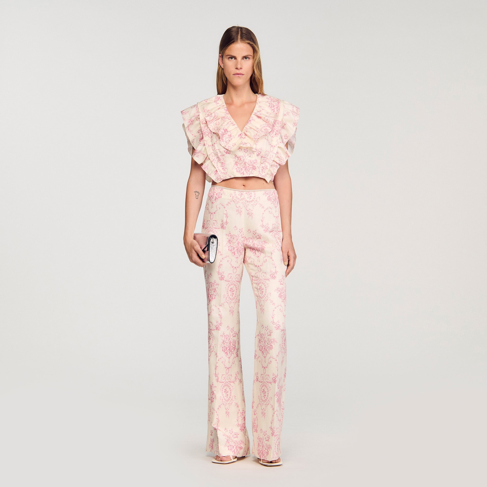 Sydney Floral Print Crop Top Pink / Ecru