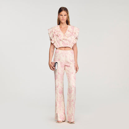 Sydney Floral Print Crop Top Pink / Ecru