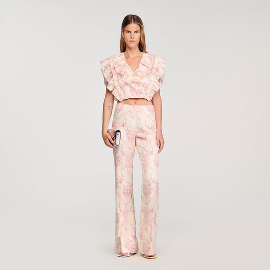 Sydney Floral Print Crop Top Pink / Ecru