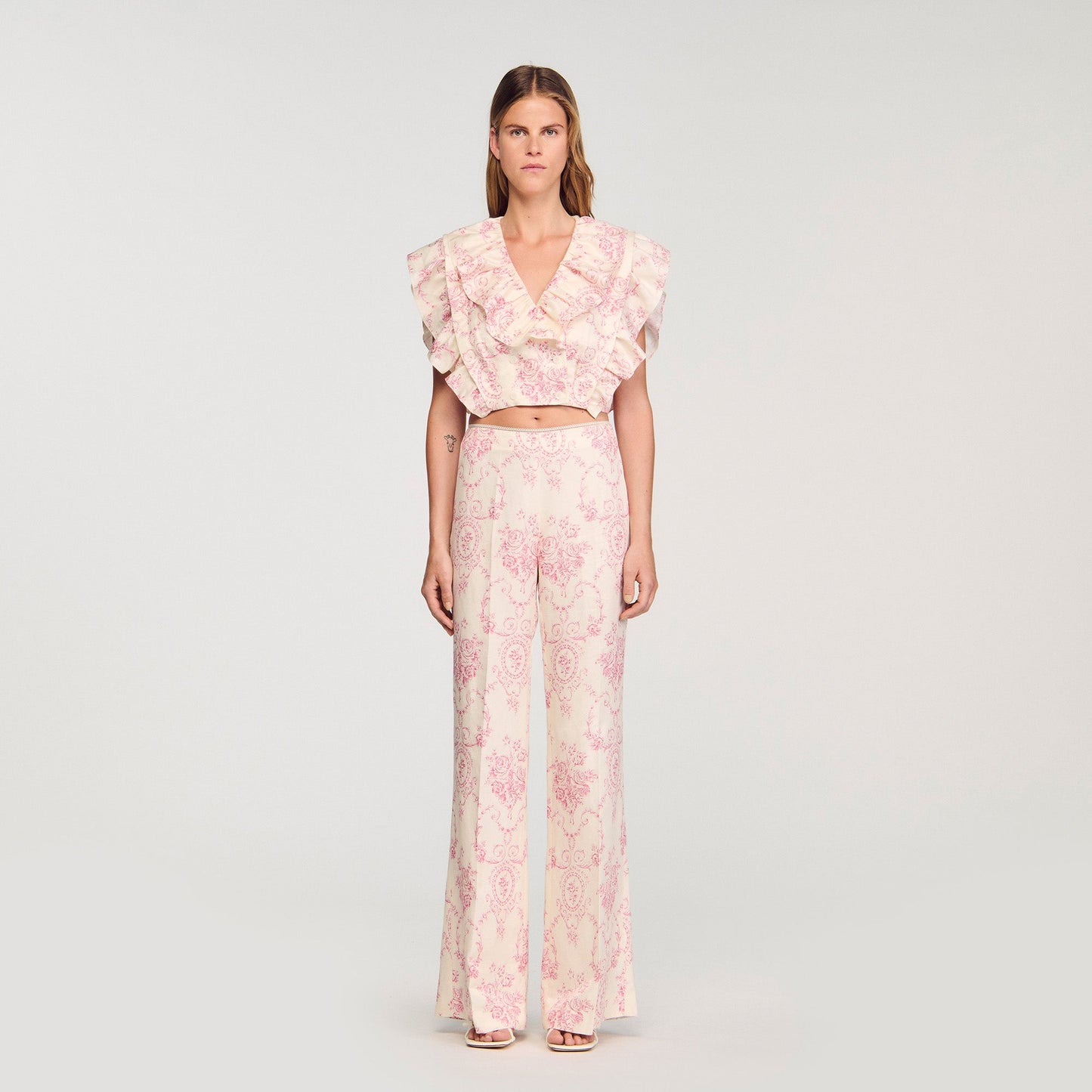 Sydney Floral Print Crop Top Pink / Ecru