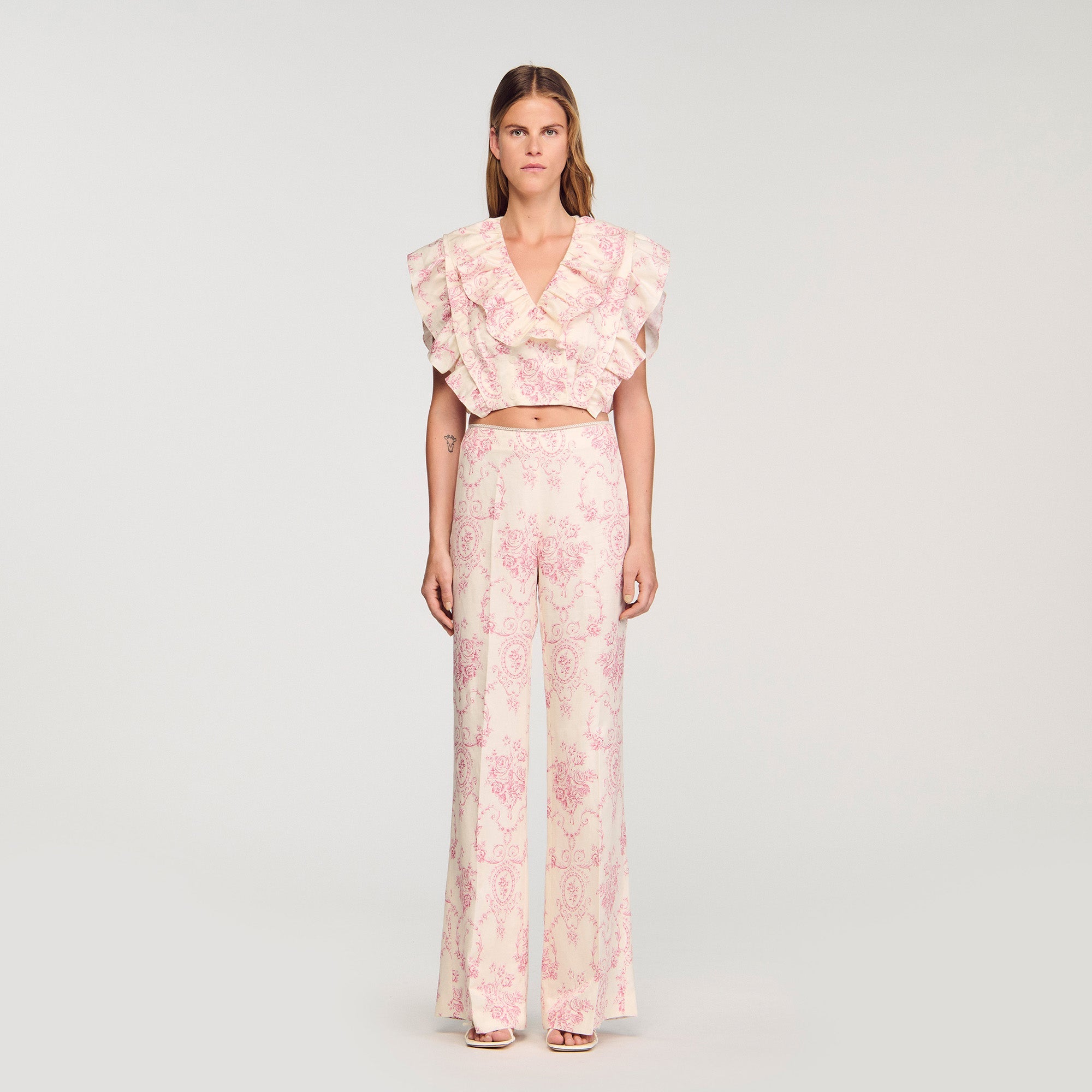 Sydney Floral Print Crop Top Pink / Ecru