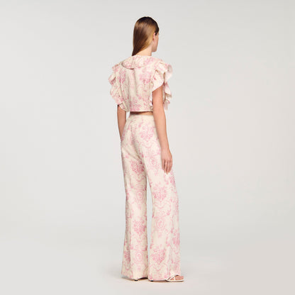 Sydney Floral Print Crop Top Pink / Ecru
