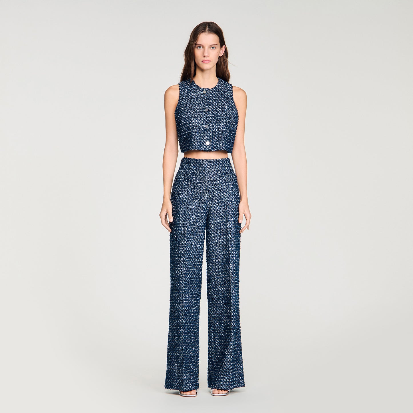 Bellamy Sequin Crop Top Navy Blue
