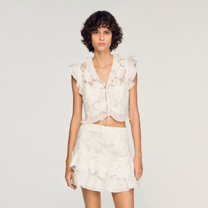 Nayana Guipure Lace Crop Top White