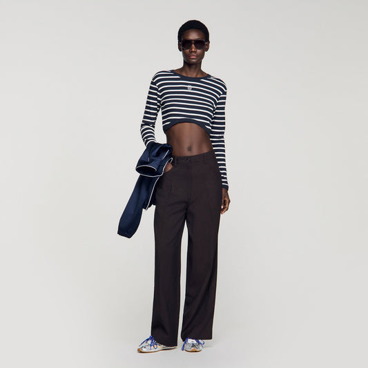 Lyvie Cropped Striped Cotton T-Shirt Marine / Blanc