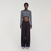 Lyvie Cropped Striped Cotton T-Shirt Marine / Blanc