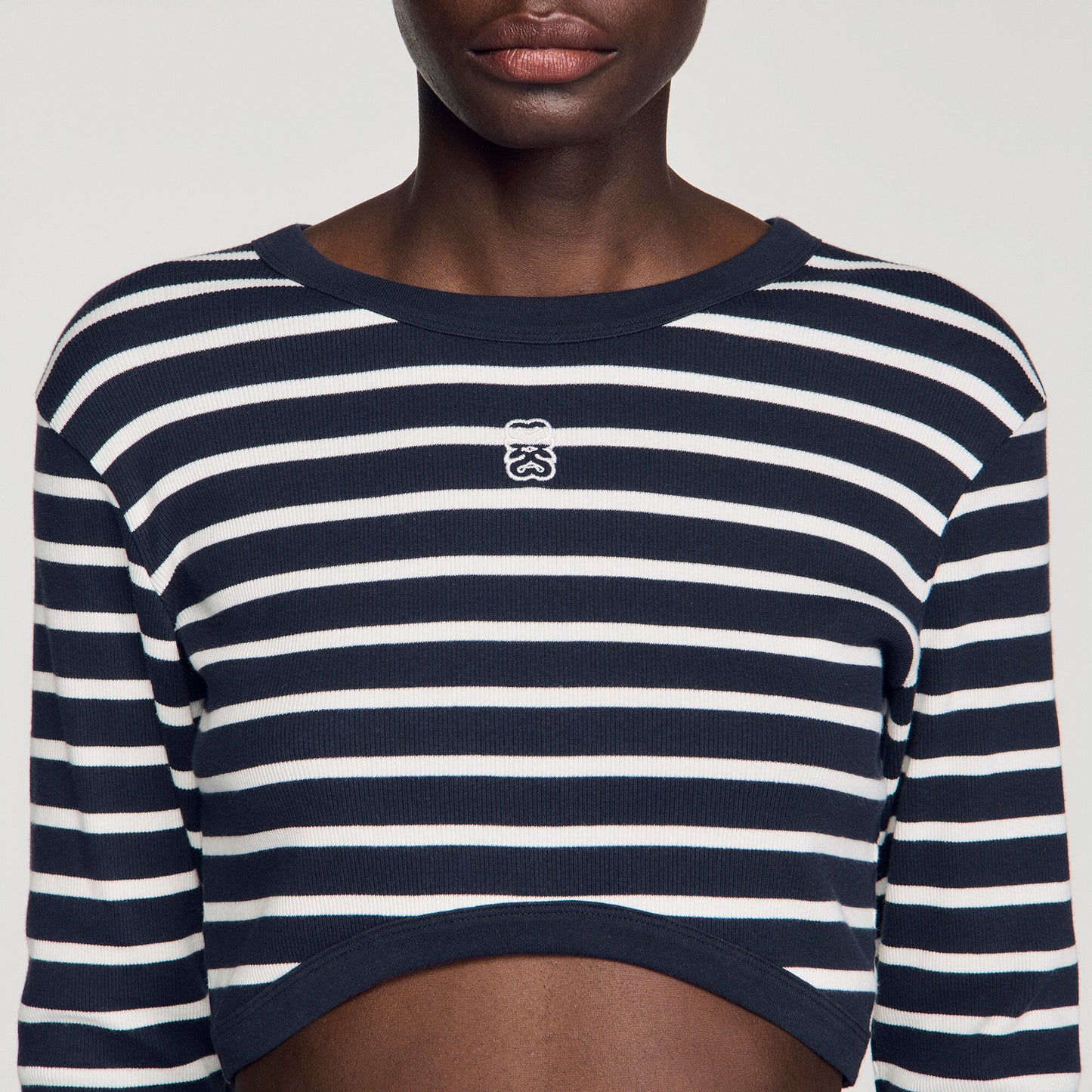 Lyvie Cropped Striped Cotton T-Shirt Marine / Blanc