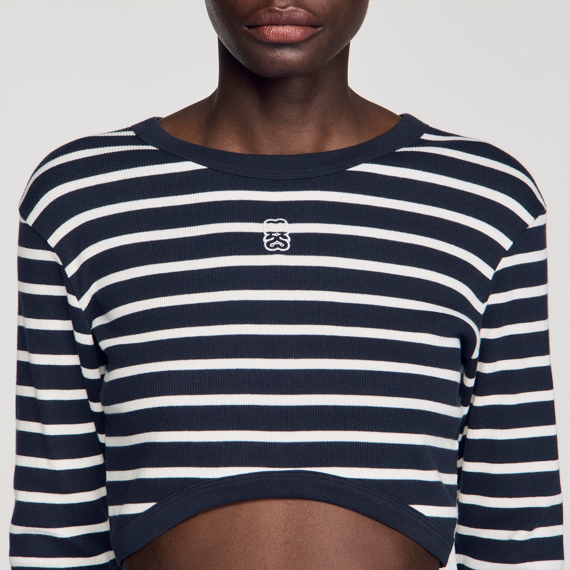 Lyvie Cropped Striped Cotton T-Shirt Marine / Blanc
