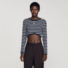 Lyvie Cropped Striped Cotton T-Shirt Marine / Blanc