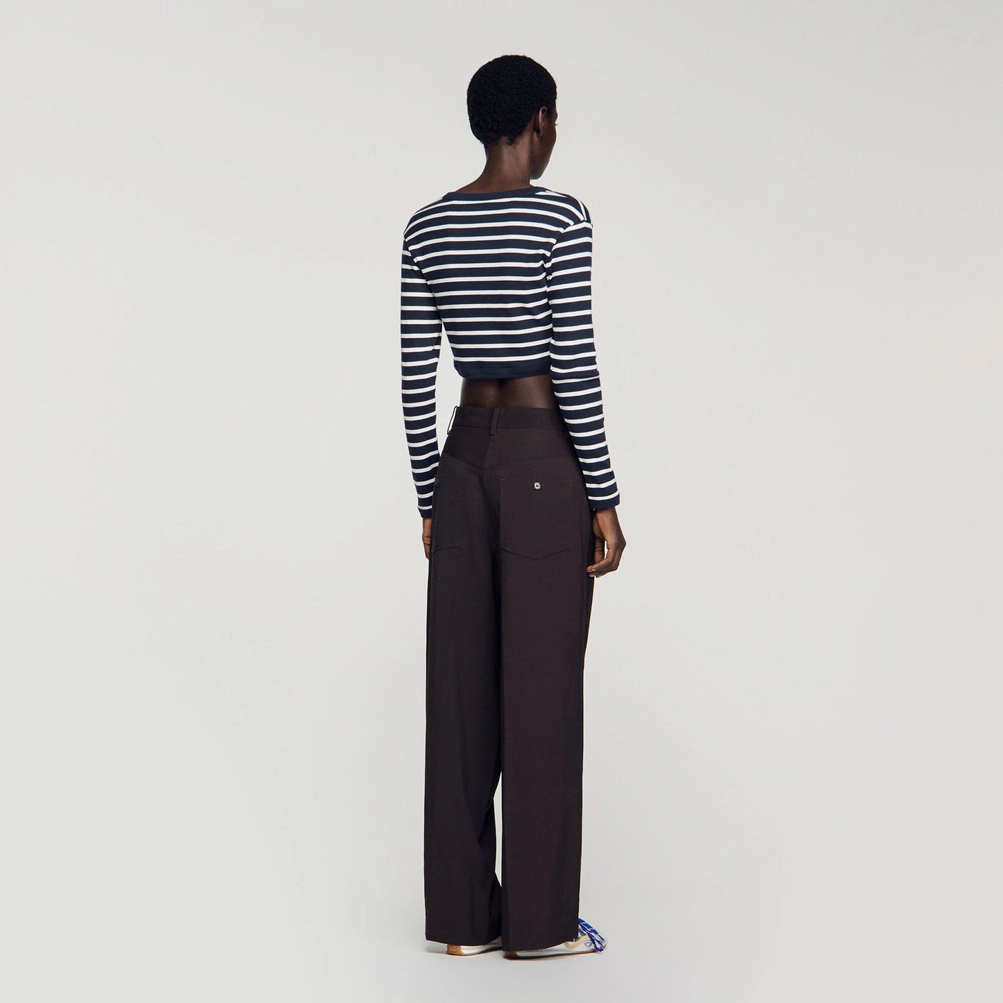 Lyvie Cropped Striped Cotton T-Shirt Marine / Blanc