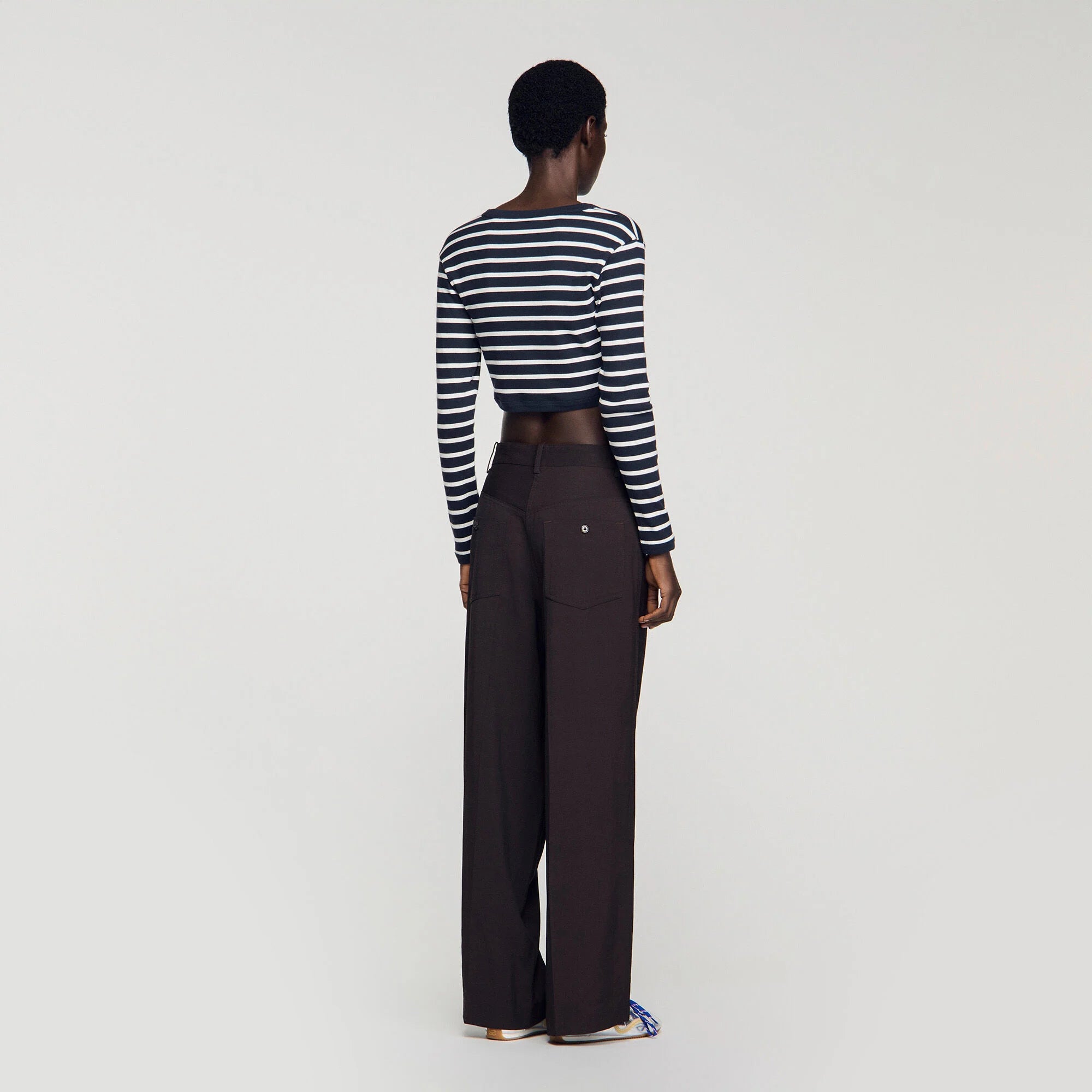 Lyvie Cropped Striped Cotton T-Shirt Marine / Blanc