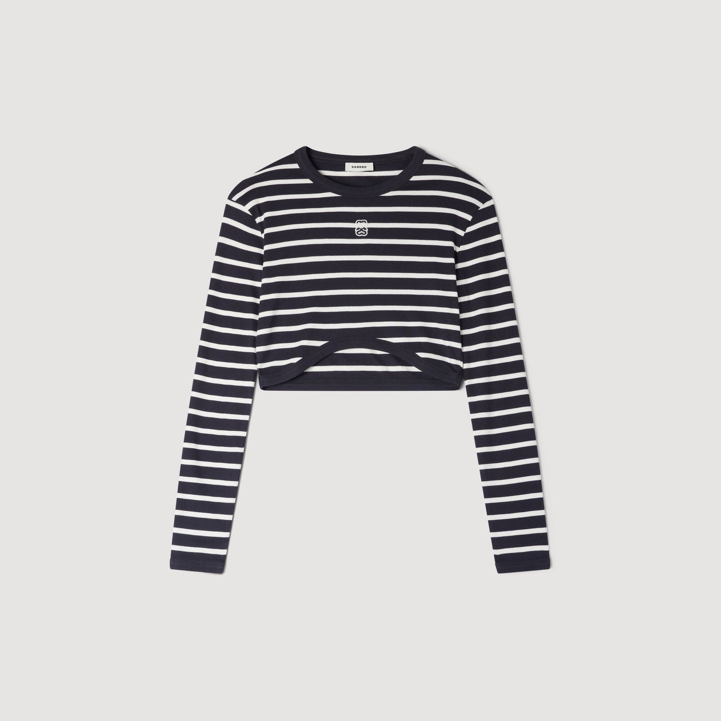 Lyvie Cropped Striped Cotton T-Shirt Marine / Blanc