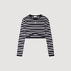 Lyvie Cropped Striped Cotton T-Shirt Marine / Blanc