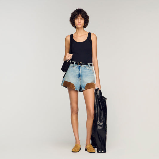 Isia Vest Top With Lace Detail Black