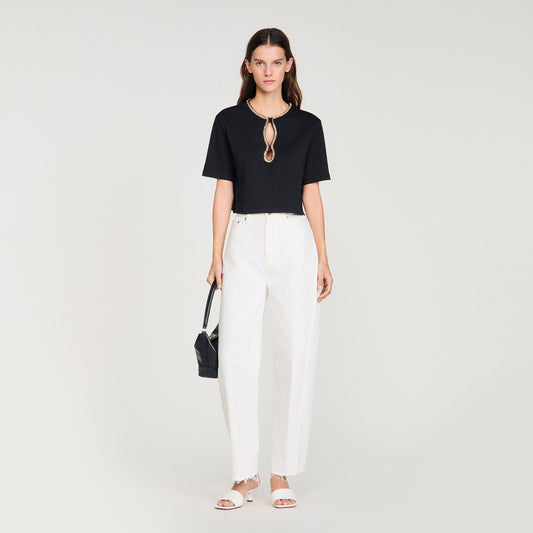 Azalee Rhinestone Cropped T-Shirt Black