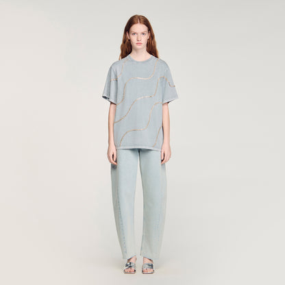 Strass Wave Rhinestone T-Shirt Grey