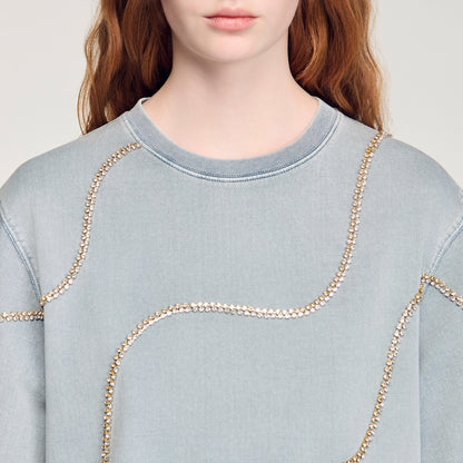 Strass Wave Rhinestone T-Shirt Grey