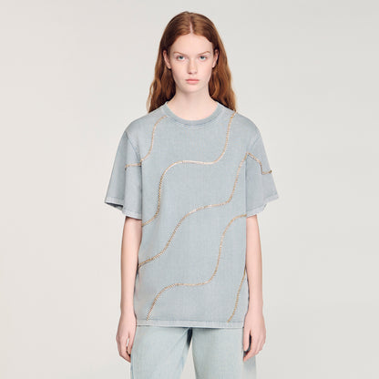 Strass Wave Rhinestone T-Shirt Grey