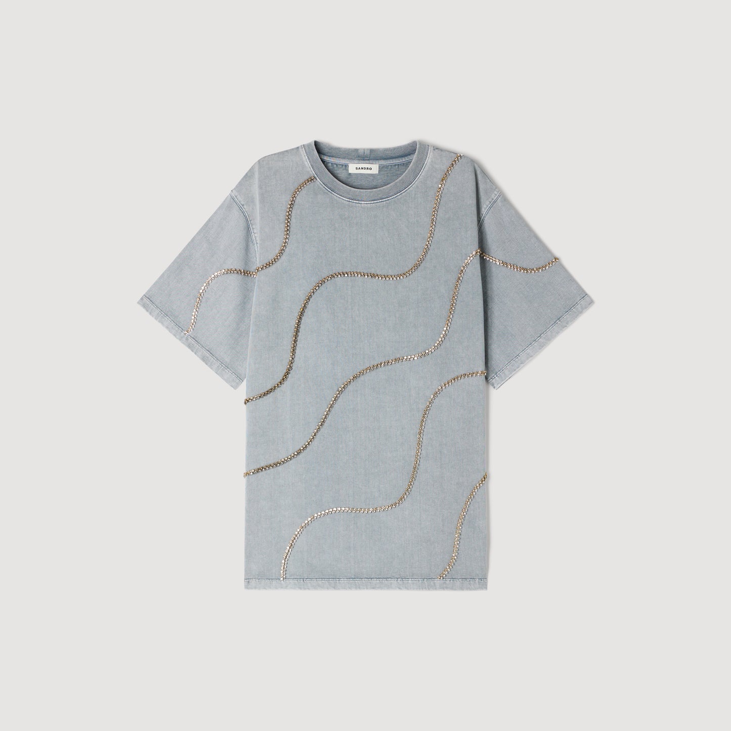 Strass Wave Rhinestone T-Shirt Grey