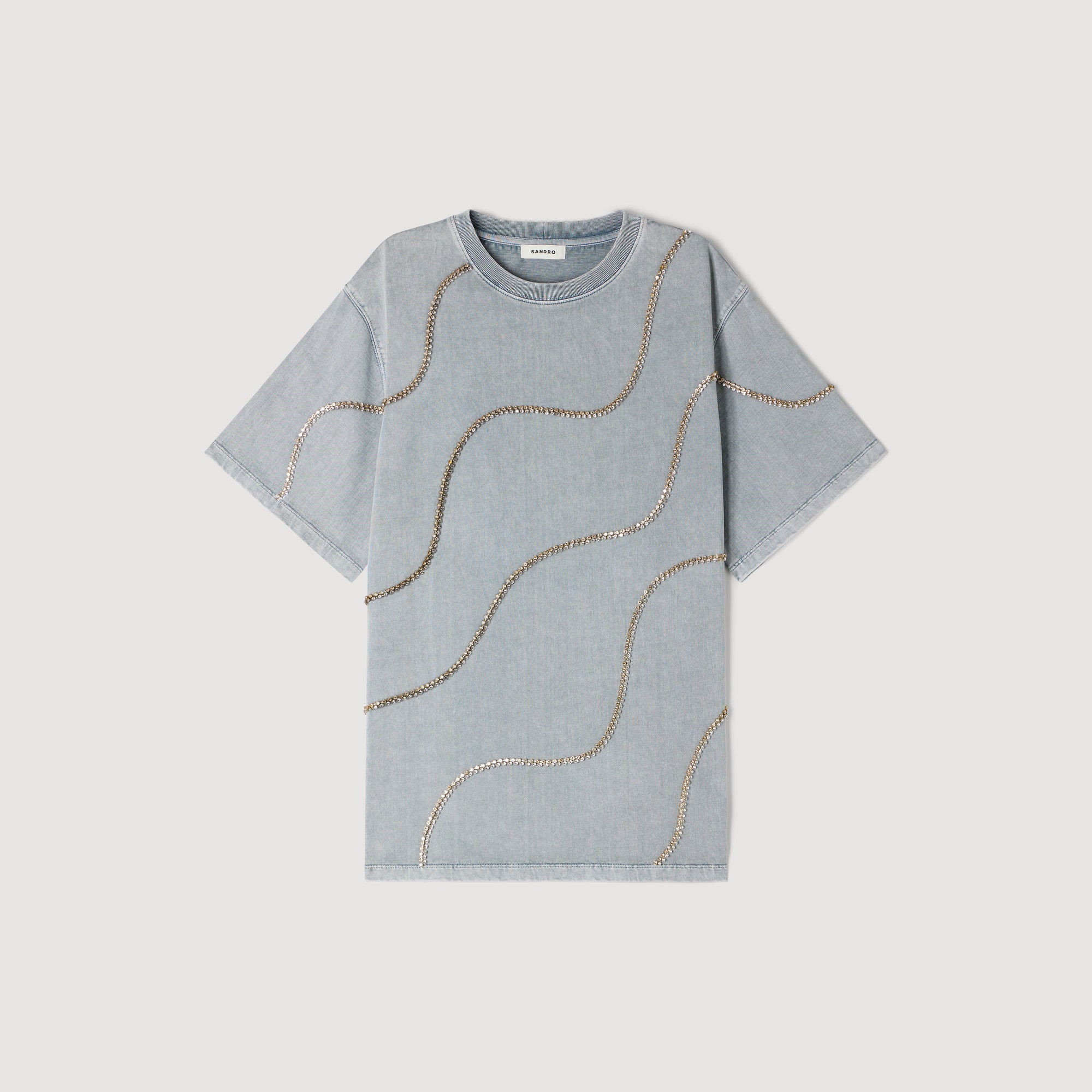 Strass Wave Rhinestone T-Shirt Grey